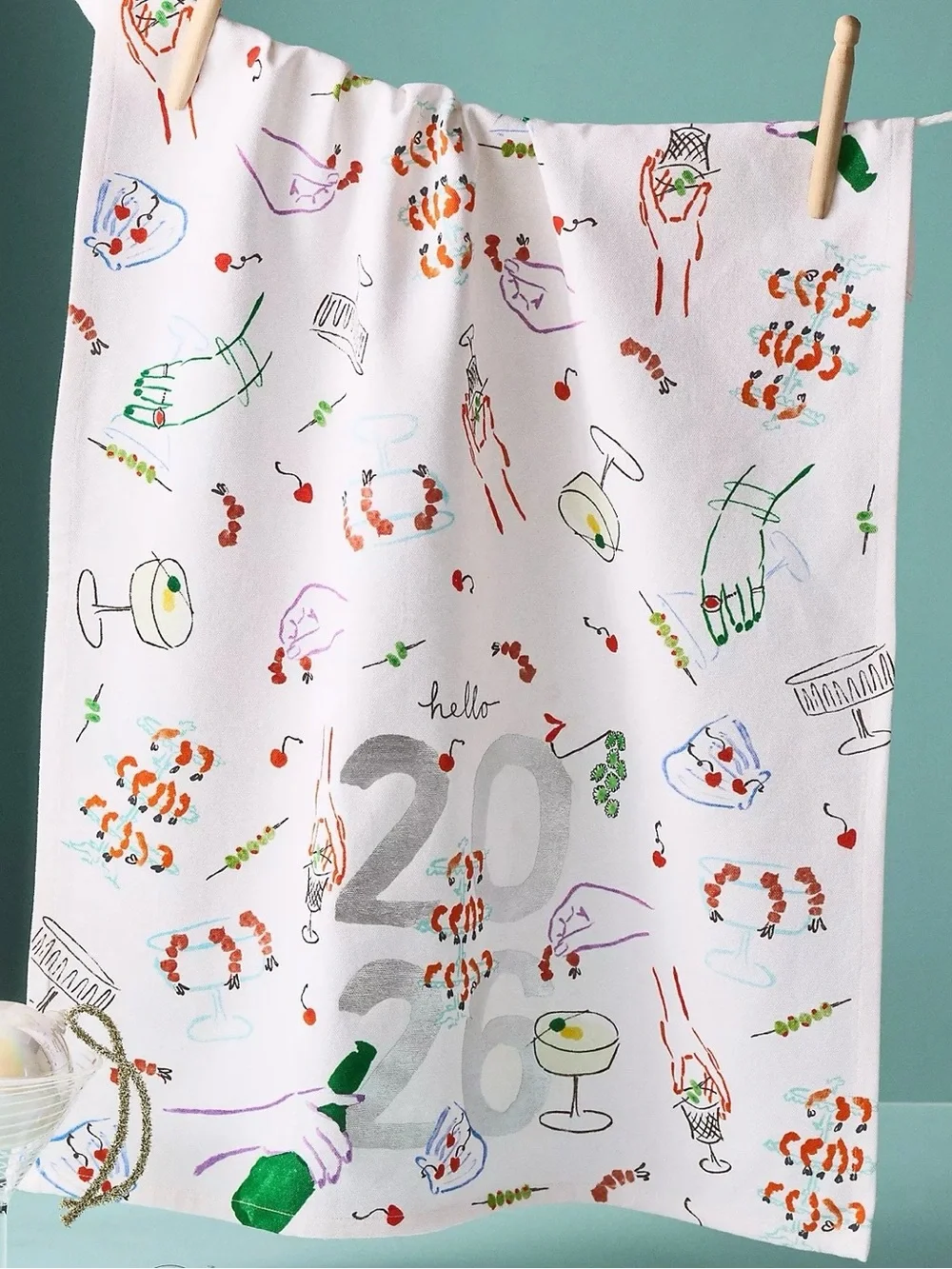 Anthropologie Phthalo Ruth Dish Tea Towel Bar Hello 2026 Drinks Celebration NEW